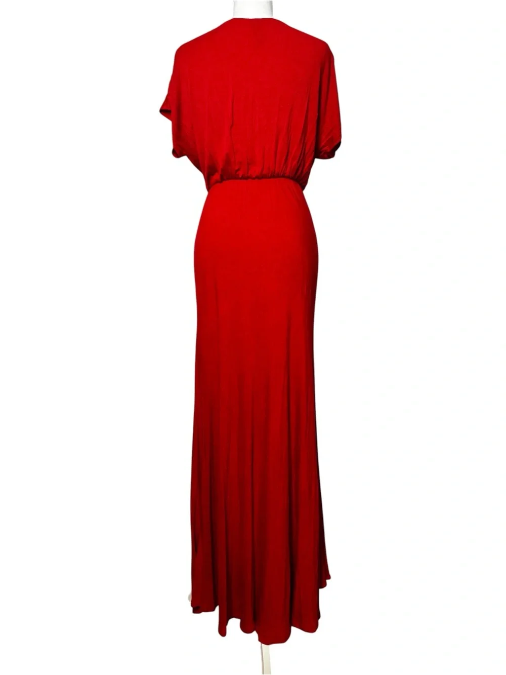 Frenzii Deep V-Neck Maxi Dress Cap Sleeves‎ Red Wedding Prom - Picture 2 of 8